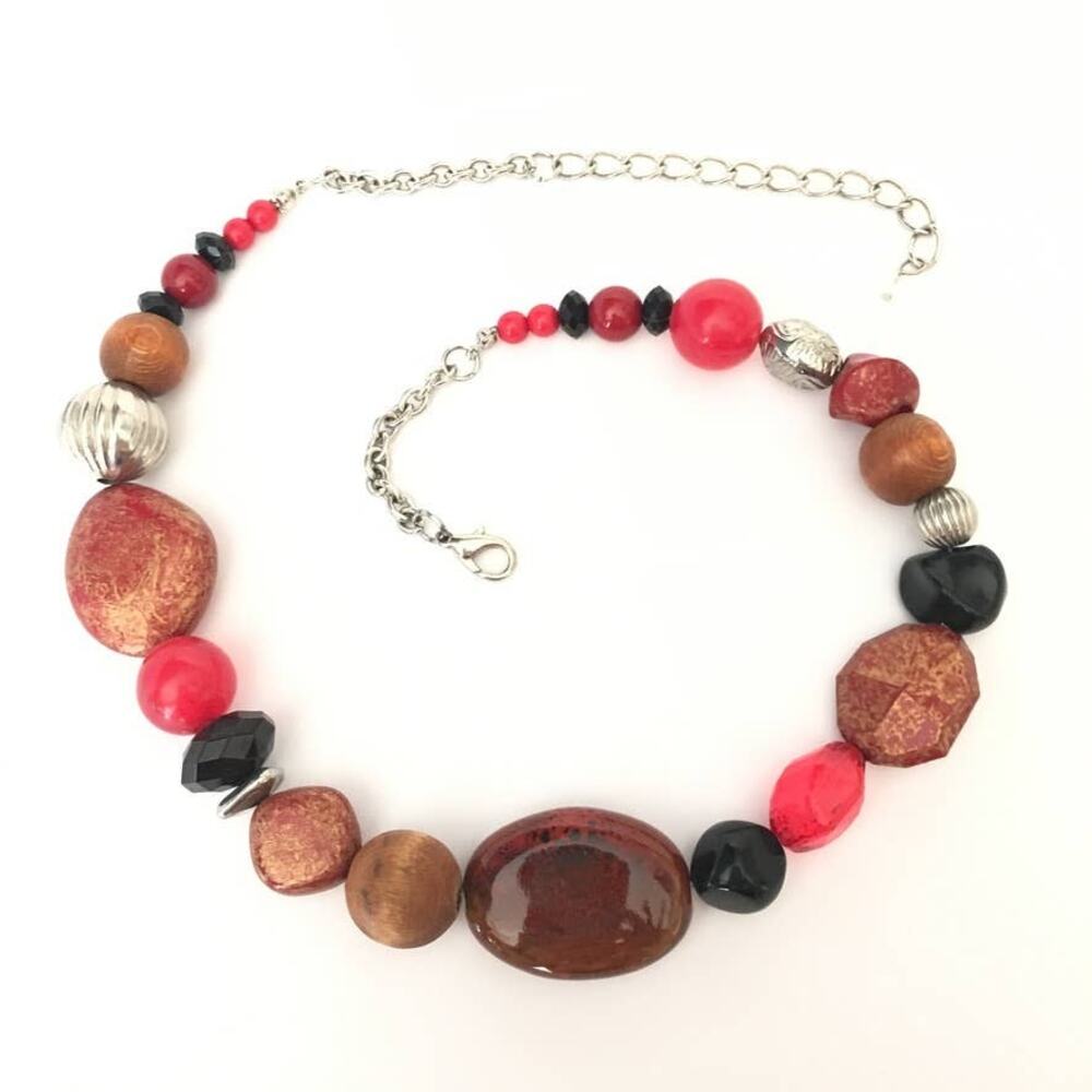 Earth tone/maroon chunky beaded statement necklace